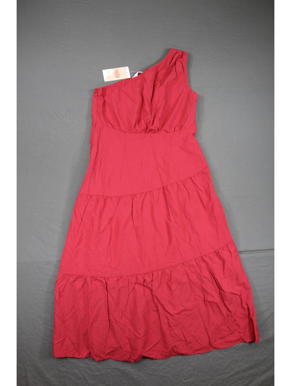 Red One-Shoulder Tiered Dress - Medium
